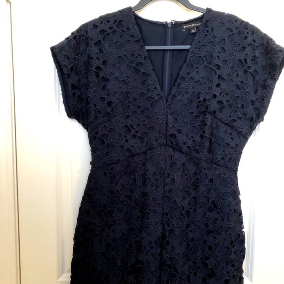 Banana Republic | Dresses | Navy Blue Lace Dress With Pockets | Poshmark